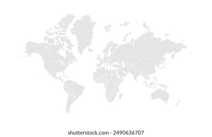 World map Grayscale,isolated on white background for website layouts,background,education, precise,customizable,Travel worldwide,map silhouette backdrop,earth geography, political,reports.