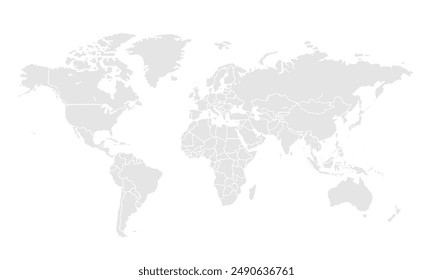 World map Grayscale,isolated on white background for website layouts,background,education, precise,customizable,Travel worldwide,map silhouette backdrop,earth geography, political,reports.