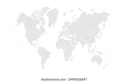 World map Grayscale,isolated on white background for website layouts,background,education, precise,customizable,Travel worldwide,map silhouette backdrop,earth geography, political,reports.