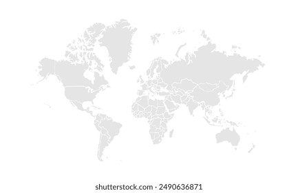 World map Grayscale,isolated on white background for website layouts,background,education, precise,customizable,Travel worldwide,map silhouette backdrop,earth geography, political,reports.