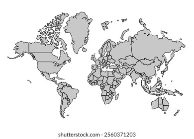 World map Grayscale,isolated on white background for website layouts,background,education, precise,customizable,Travel worldwide,backdrop,earth geography, political,reports.