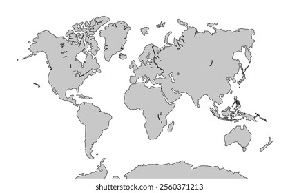 World map Grayscale,isolated on white background for website layouts,background,education, precise,customizable,Travel worldwide,backdrop,earth geography, political,reports.