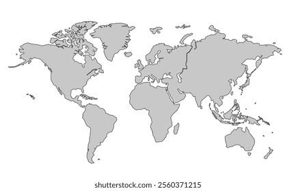 World map Grayscale,isolated on white background for website layouts,background,education, precise,customizable,Travel worldwide,backdrop,earth geography, political,reports.