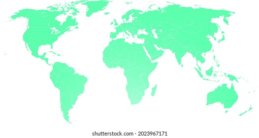 World Map in Green Color Isolated on White Background. Covid-19 Pandemic Healthy Zone Concept. Vector Illustration