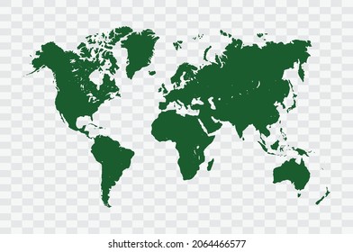 World Map Green Color On Png Backgound