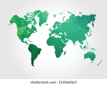 World Map Green Color on white background polygonal