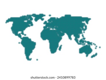 World map. Green gradient dot pattern on white background. Vector illustration. Simple design.