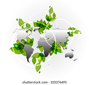 World map green leaves