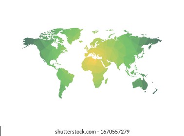 World Map Green Low Poly Geometric Polygonal Pattern Vector Illustration