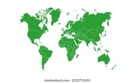 Mapa do mundo. Mapa vetorial moderno verde. Mapa da silhueta