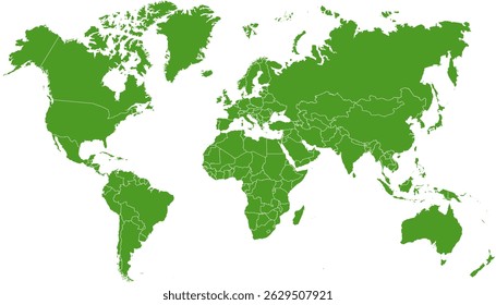 World map. Green modern vector map. Silhouette map