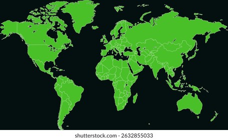 Mapa mundial. Mapa de Vector moderno verde. Silueta.