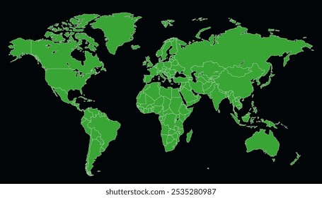 World map. Green map. Silhouette map.