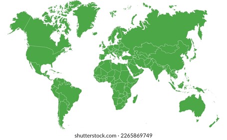 World map. Green Silhouette map. Color vector modern map