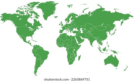 Mapa mundial. Mapa verde de la silueta. Mapa moderno del vector de color