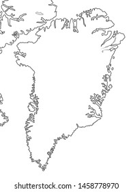 World Map of GREENLAND: 
Greenland, Arctic Archipelago, Atlantic Ocean. Geographic chart with oceanic coastline and islands.