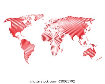 World map of grey concentric rings on white background. Worldwide communication radio waves concept Modern design vector wallpaper.