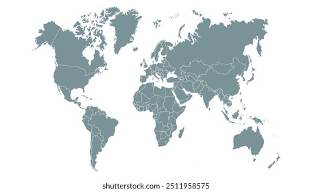 Mapa do mundo. Mapa vetorial moderno cinza. Mapa da silhueta.