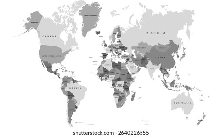 World map. Grey modern vector map. Silhouette.