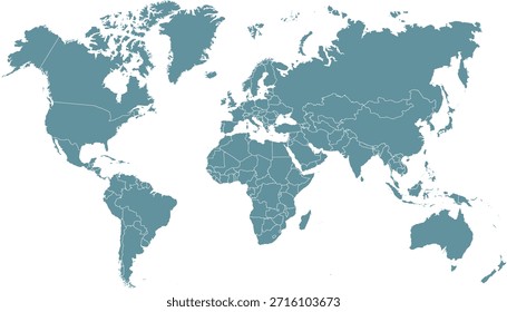 Mapa do mundo. Mapa vetorial moderno cinza. Mapa da silhueta.