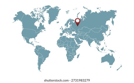 Mapa do mundo. Mapa vetorial moderno cinza. Ponteiros de cores.