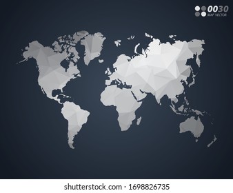 World map grey polygon red triangle mosaic and dark background  style gradient vector 
