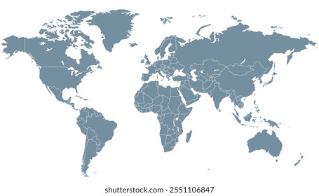 World map. Grey map. Silhouette map
