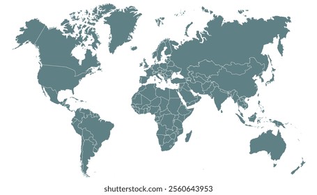 World map. Grey map. Silhouette map.