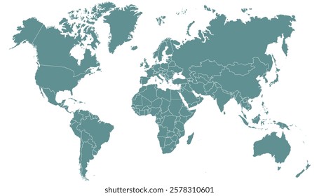 World map. Grey map. Silhouette map.