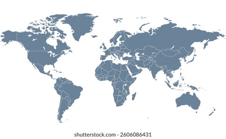 World map. Grey map. Silhouette map.	