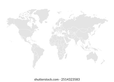 mapa do mundo. Ilustração de vetor cinza. Vetor do mapa do mundo, isolado no fundo branco. Adequado para o padrão do site, relatório anual, infográficos. Ícone do mapa-múndi semelhante ao globo. Viaje pelo mundo inteiro.