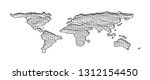 World map grid in bevel emboss style. Topography map of world. Vector illustration