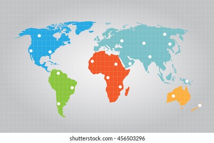 World Map Grid With Marked Points