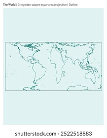 Mapa mundial. Proyección cuadrada de igual área de Gringorten. Estilo de contorno. Mapa mundial de alto detalle para infografías, educación, informes, presentaciones. Ilustración vectorial.