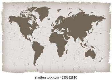 World map in grunge style.Old map of the world.Vector.