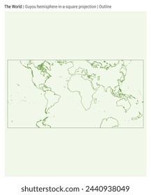 World Map. Guyou hemisphere-in-a-square projection. Outline style. High Detail World map for infographics, education, reports, presentations. Vector illustration.