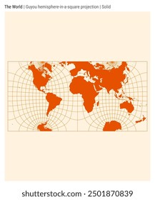 World Map. Guyou hemisphere-in-a-square projection. Solid style. High Detail World map for infographics, education, reports, presentations. Vector illustration.