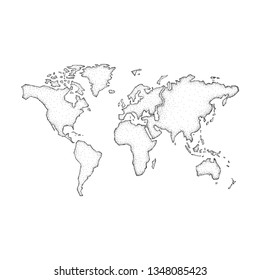 World map. Half tone design with dots. Vector illustration isolated on white background