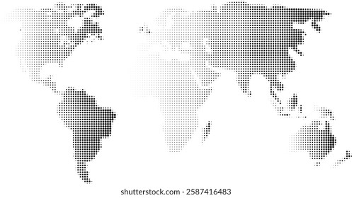 World map halftone. Black and white grunge halftone pattern texture background