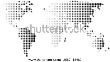 World map halftone. Black and white grunge halftone pattern texture background