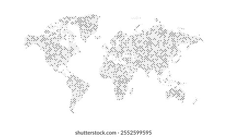 Medio tono del mapa mundial. Hecho para noticias y artículos del mundo. Círculos grises sobre fondo blanco.