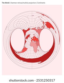 Mapa mundial. Proyección retroazimutal de martillo. Estilo Continents. Mapa mundial de alto detalle para infografías, educación, informes, presentaciones. Ilustración vectorial.