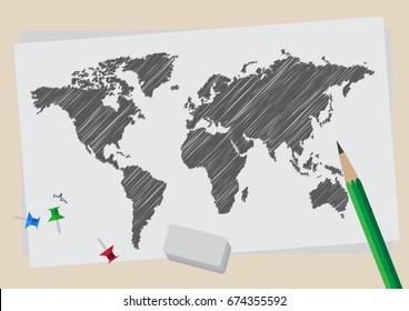 world map. hand draw style. vector illustration.