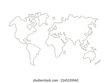 World map. Hand drawing simple generalized outline vector illustration. Line silhouette continents. Simple minimal sketch