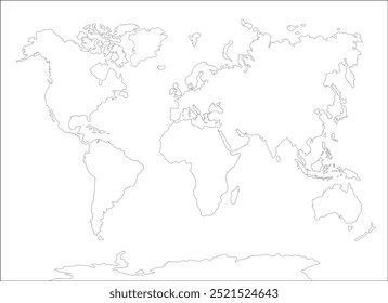 Mapa do mundo. Desenho de mão ilustração vetor simples. Linha silhueta continentes. Esboço mínimo simples