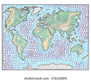 World map hand drawn sketched vector illustration. Doodle graphic pattern.