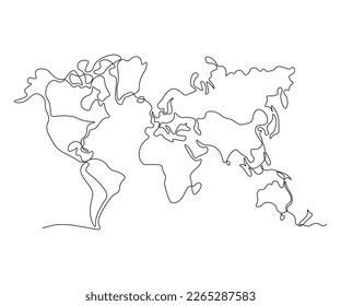 mapa mundial, dibujado a mano, monolina continua, dibujando en una línea