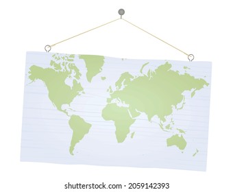 Mapa del mundo colgando. ilustración vectorial