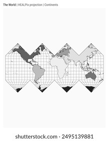 World Map. HEALPix projection. Continents style. High Detail World map for infographics, education, reports, presentations. Vector illustration.