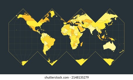 World Map. HEALPix projection. Futuristic world illustration for your infographic. Bright yellow country colors. Attractive vector illustration.